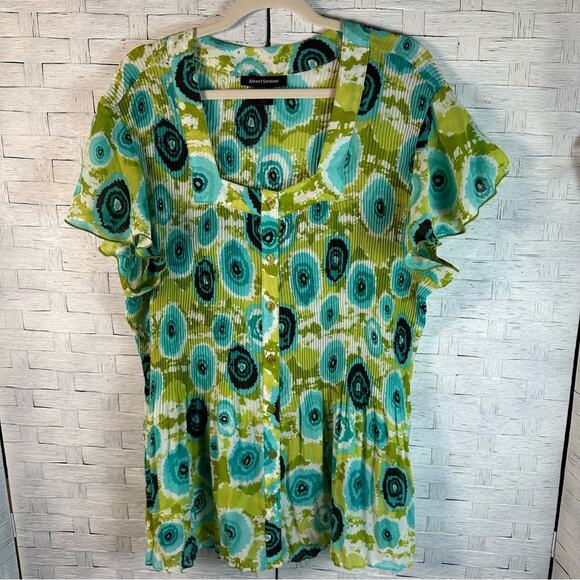 Ashley Stewart vintage square neck Button Down blouse, sheer Y2K 70s plus size - Picture 1 of 8